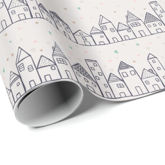 Weihnachtsdorf im Schnee färben Geschenkpapier (Rolleneckpunkt)