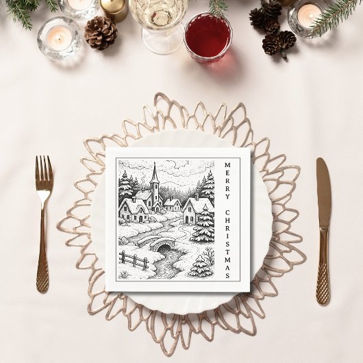 Weihnachtsdorf im Winter Serviette