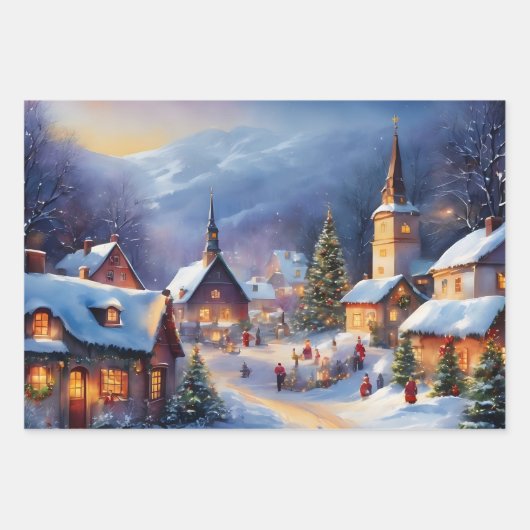 Weihnachtsdorf in den Bergen Winter Geschenkpapier Set (Vorderseite)
