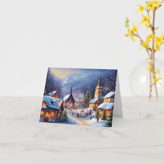 Weihnachtsdorf in den Bergen Winter Karte (Gelbe Blume)