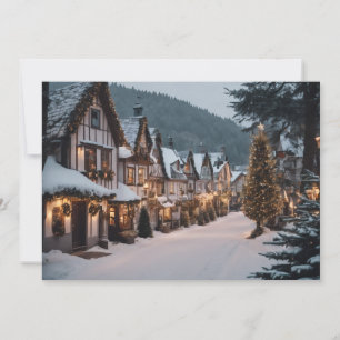 Weihnachtsdorf in einer schneereichen Nacht Feiertagskarte