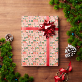 Weihnachtsdorf in Pastel Pink Geschenkpapier