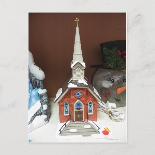 Weihnachtsdorf Kirche Feiertagspostkarte (Vorderseite)