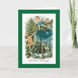 Weihnachtsdorf mit Cherubic Engeln Feiertagskarte