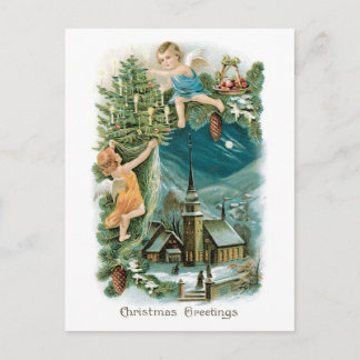 Weihnachtsdorf mit Engeln Feiertagspostkarte