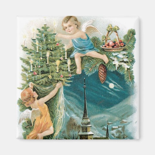 Weihnachtsdorf mit Engeln Magnet (Vorne)