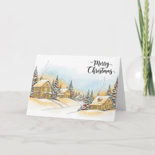 Weihnachtsdorf mit gemütlichen Winterhäusern Feiertagskarte