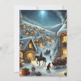 Weihnachtsdorf mit leuchtenden Fenstern und Stern Feiertagskarte