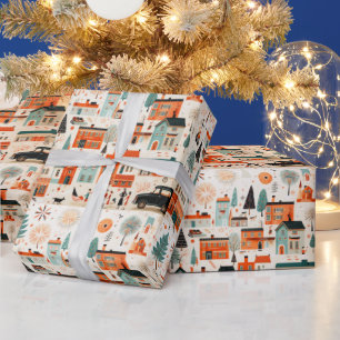 Weihnachtsdorf Mitte des 20. Jahrhunderts modern Geschenkpapier