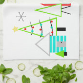 Weihnachtsdorf Mitte des Jahrhunderts modern Geschirrtuch (Gefaltet)