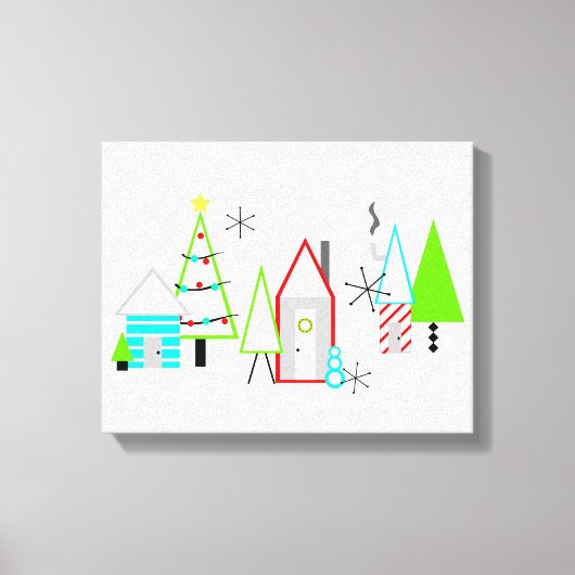 Weihnachtsdorf Mitte des Jahrhunderts modern Leinwanddruck (Vorderseite)