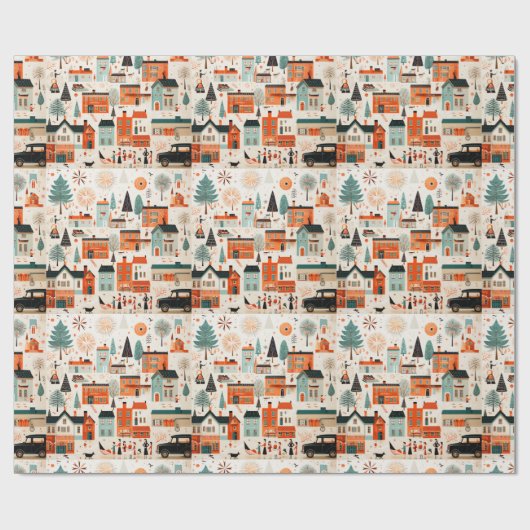 Weihnachtsdorf Mitte Jahrhundert Moderne Geschenkpapier (Flach)