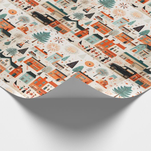 Weihnachtsdorf Mitte Jahrhundert Moderne Geschenkpapier (Ecke)