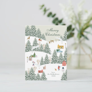 Weihnachtsdorf Nicht Foto Grün Feiertagspostkarte