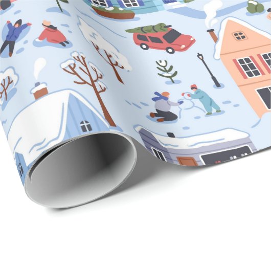 Weihnachtsdorf People Pattern Geschenkpapier (Rolleneckpunkt)