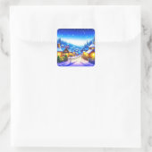 Weihnachtsdorf Quadratischer Aufkleber (Tasche)