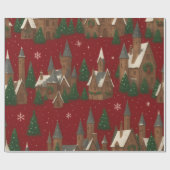 Weihnachtsdorf | Rot mit schneebedeckten Häusern u Geschenkpapier (Flach)