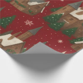 Weihnachtsdorf | Rot mit schneebedeckten Häusern u Geschenkpapier (Ecke)
