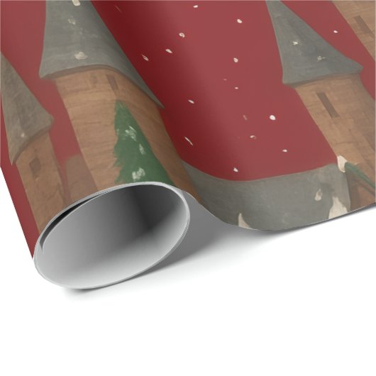 Weihnachtsdorf | Rot mit schneebedeckten Häusern u Geschenkpapier (Rolleneckpunkt)