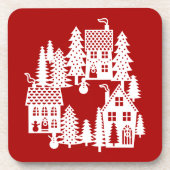 Weihnachtsdorf rot und weiß getränkeuntersetzer (Vorderseite)