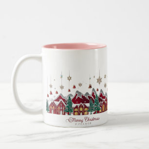 Weihnachtsdorf – Roter und goldener Berg Zweifarbige Tasse