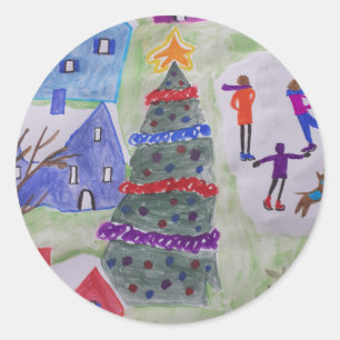 Weihnachtsdorf Runder Aufkleber