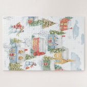 Weihnachtsdorf Santa Snowmen Wasserfarbe Puzzle (Horizontal)