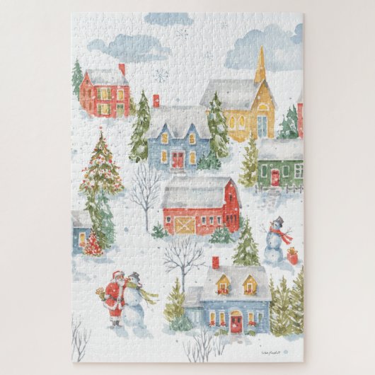 Weihnachtsdorf Santa Snowmen Wasserfarbe Puzzle (Vertikal)