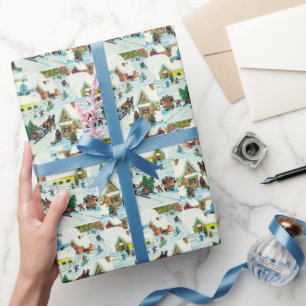 Weihnachtsdorf Schnee Retro vintage Weihnachten Geschenkpapier