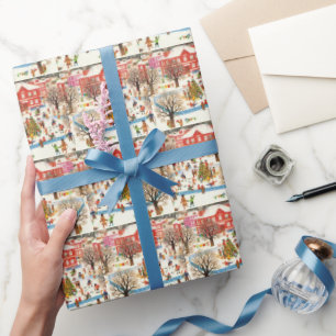 Weihnachtsdorf Schnee Retro vintage Weihnachten Geschenkpapier