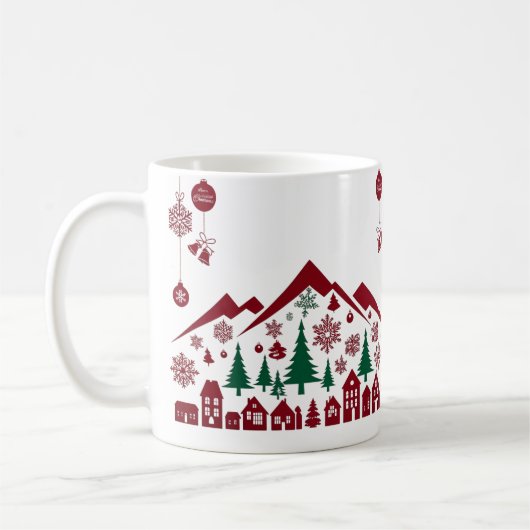 Weihnachtsdorf-Silhouette – Rot & Grün Kaffeetasse (Links)