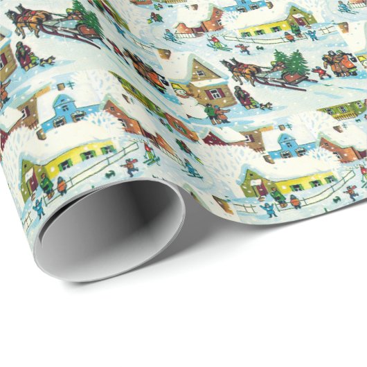 Weihnachtsdorf Snow Retro Weihnachtsfeiertage Geschenkpapier (Rolleneckpunkt)