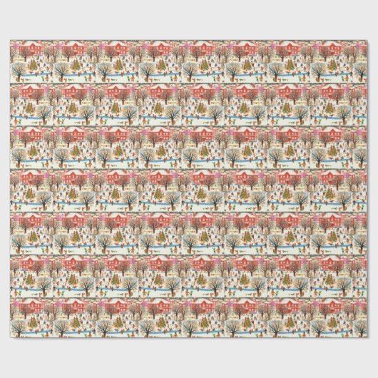 Weihnachtsdorf Snow Retro Weihnachtsfeiertage Geschenkpapier (Flach)