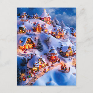 Weihnachtsdorf Snowy Hills Whimsical Feiertagspostkarte