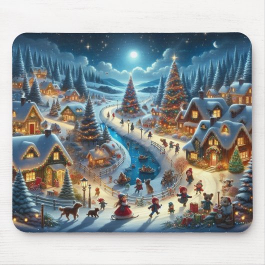 Weihnachtsdorf Snowy Scene Malerei Mousepad (Vorne)