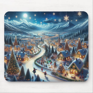 Weihnachtsdorf Snowy Scene Malerei Mousepad