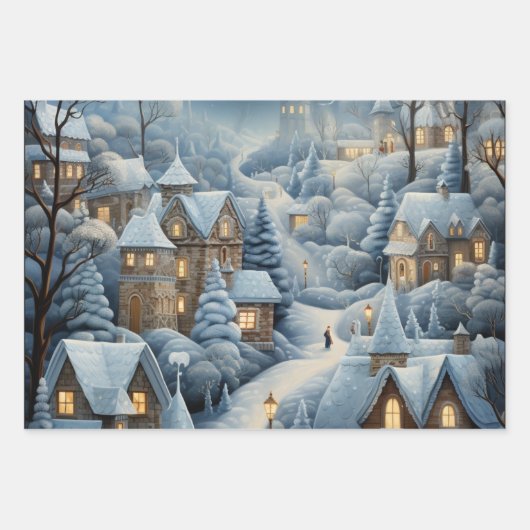 Weihnachtsdorf-Szene Geschenkpapier Set (Vorderseite 2)