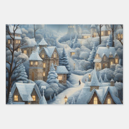 Weihnachtsdorf-Szene Geschenkpapier Set