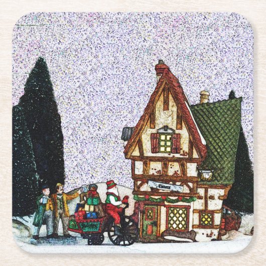 Weihnachtsdorf Szene Rechteckiger Pappuntersetzer (Vorderseite)