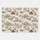 Weihnachtsdorf Vintag Rustikal Geschenkpapier Set (Vorderseite)