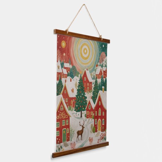 Weihnachtsdorf Wandteppich Mit Holzrahmen (Gewinkelt)