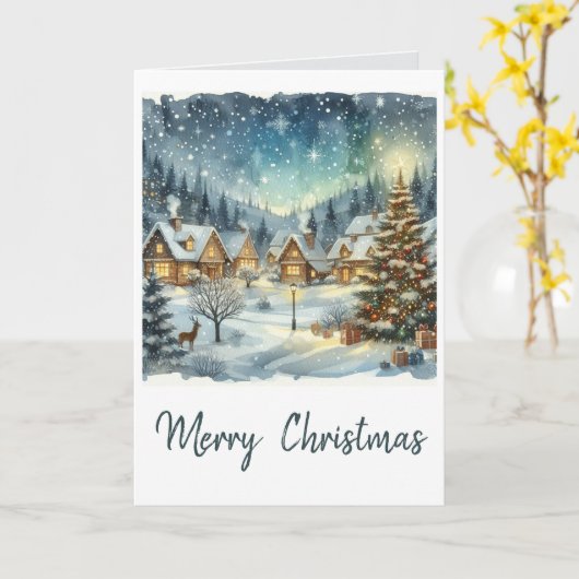 Weihnachtsdorf Watercolor Karte (Gelbe Blume)