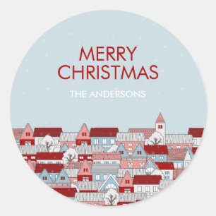 Weihnachtsdorf-Weihnachtsaufkleber Runder Aufkleber