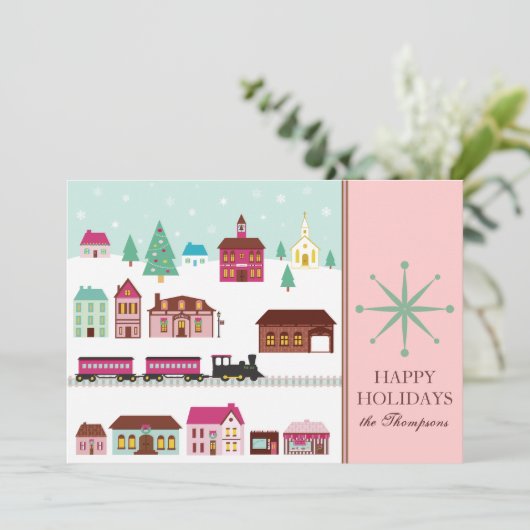 Weihnachtsdorf-Weihnachtskarten Feiertagskarte (Stehend Vorderseite)