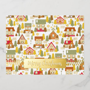 Weihnachtsdorf White Foil Weihnachtskarte Folien Feiertagspostkarte