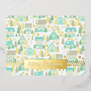 Weihnachtsdorf White Foil Weihnachtskarte Folien Feiertagspostkarte
