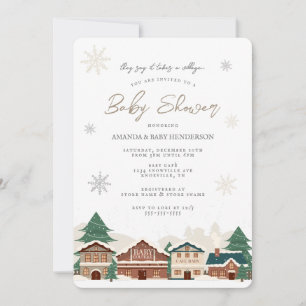 Weihnachtsdorf Winter-Baby-Shower Einladung