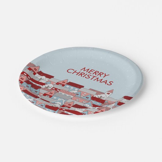 Weihnachtsdörfchen - Papiertafel Pappteller (Schrägansicht)