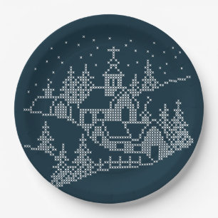 Weihnachtsdörfstickerei, nordische heilige Nacht Pappteller