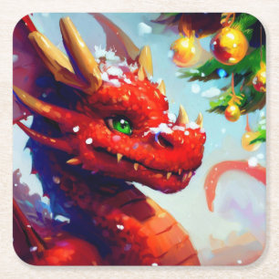 Weihnachtsdrache 2 rechteckiger pappuntersetzer